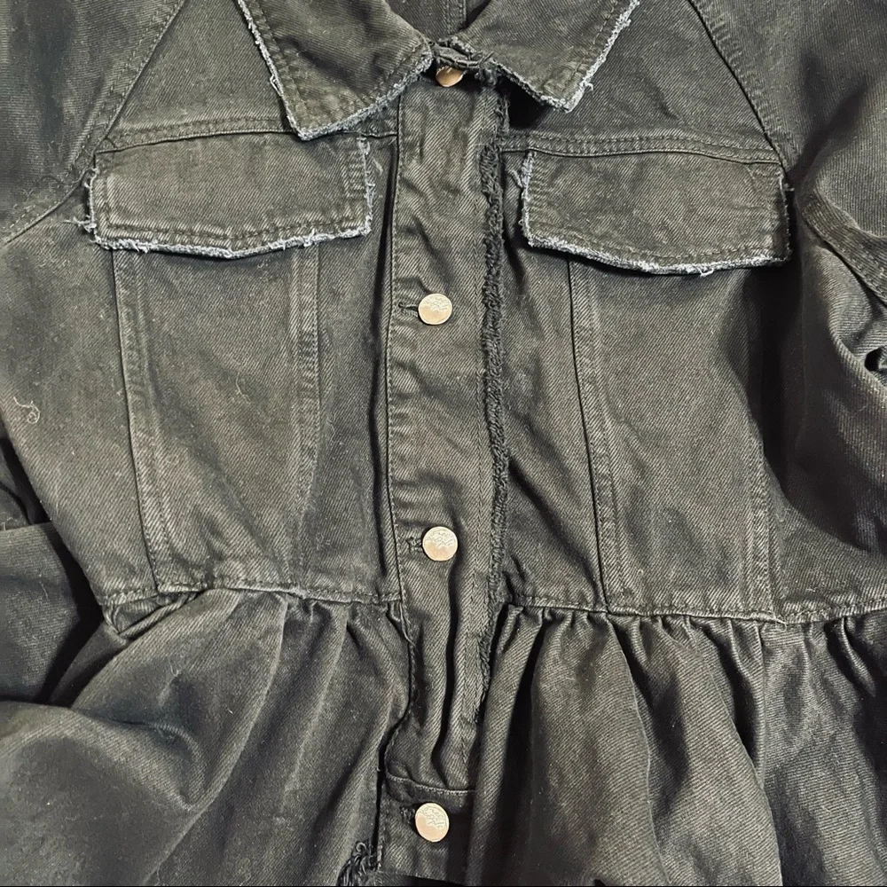Free People Black Raw-Edge Denim Jacket with Side Tie Details NWT - Picture 16 of 16